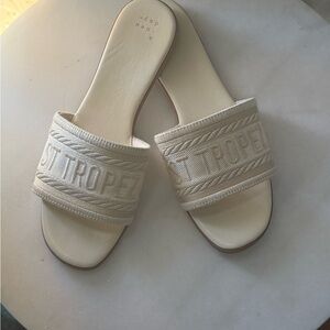 St. Tropez Cream Sandals with Textured Strap and Flat Sole